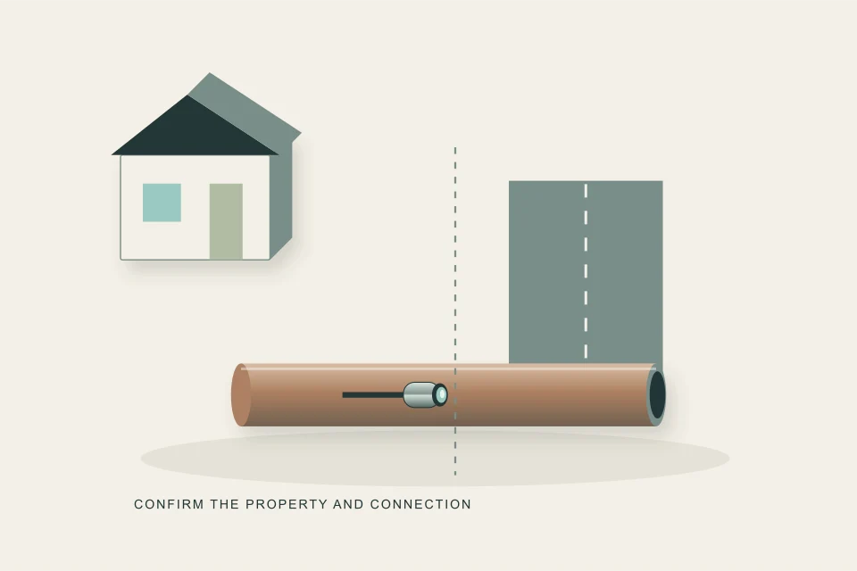 Conceptual illustration of house yard and street sewer connection concept