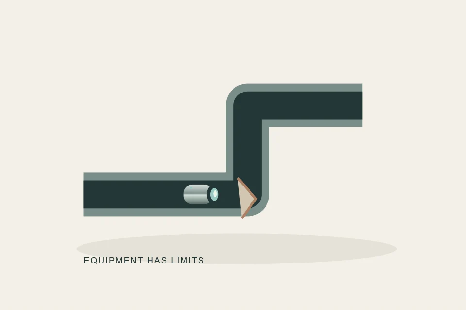 Conceptual illustration of camera head approaching an obstructed bend