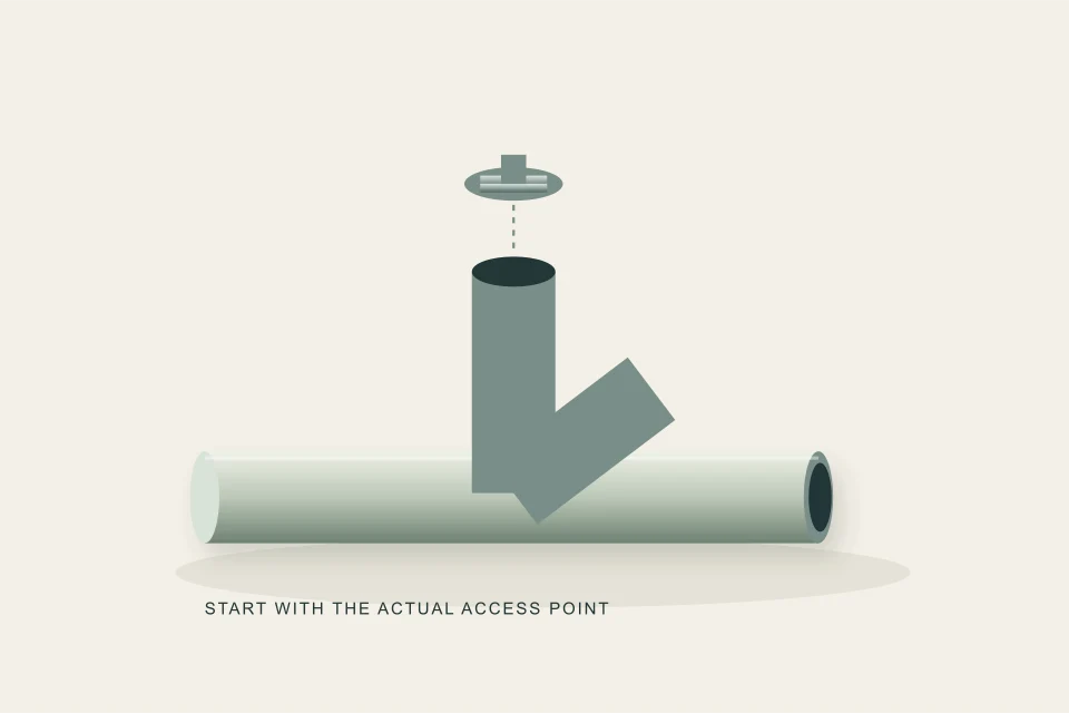Conceptual illustration of cleanout cap riser and angled access fitting