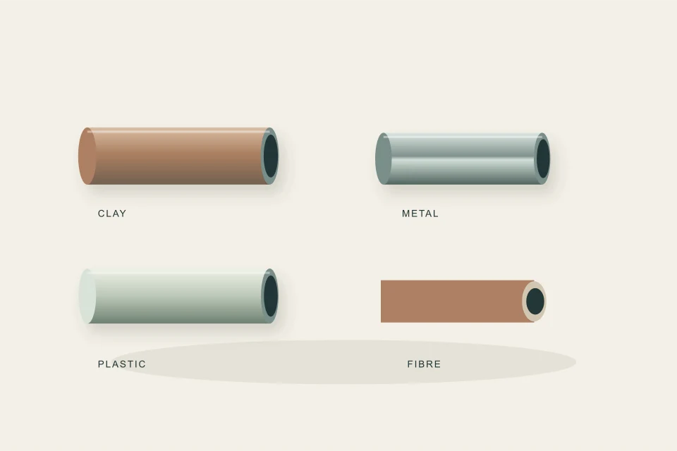 Conceptual illustration of clay metal plastic and fibre specimens