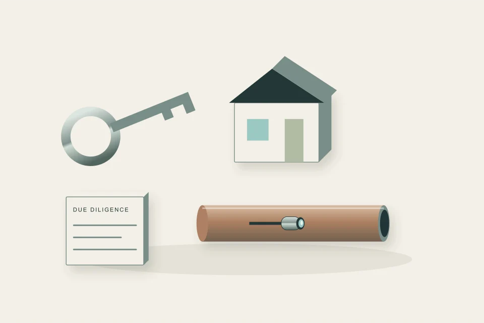Conceptual illustration of house purchase key and the unseen sewer